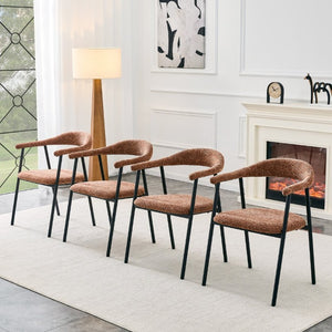 English Elm A Set of 4 Minimalist Fabric Dining Chairs with Curved Back and Matte Black Legs Caramel W1151P473203