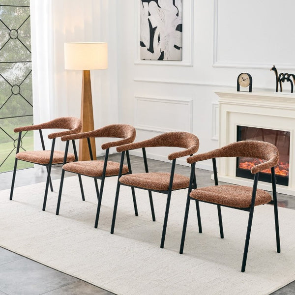 English Elm A Set of 4 Minimalist Fabric Dining Chairs with Curved Back and Matte Black Legs Caramel W1151P473203