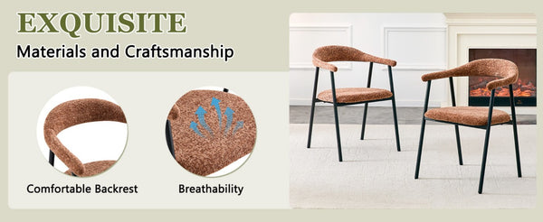 English Elm A Set of 4 Minimalist Fabric Dining Chairs with Curved Back and Matte Black Legs Caramel W1151P473203