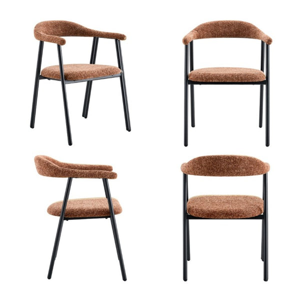 English Elm A Set of 4 Minimalist Fabric Dining Chairs with Curved Back and Matte Black Legs Caramel W1151P473203