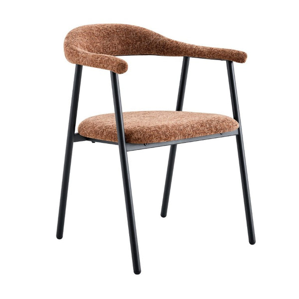 English Elm A Set of 4 Minimalist Fabric Dining Chairs with Curved Back and Matte Black Legs Caramel W1151P473203