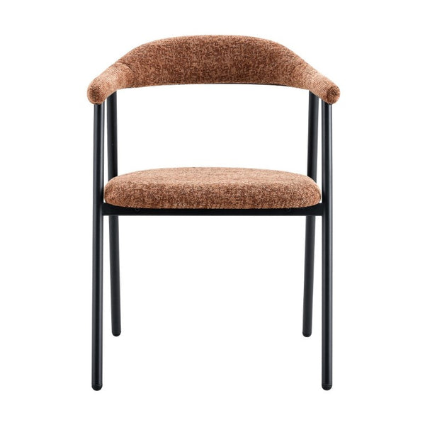 English Elm A Set of 4 Minimalist Fabric Dining Chairs with Curved Back and Matte Black Legs Caramel W1151P473203