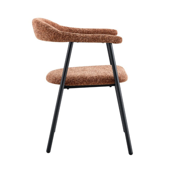 English Elm A Set of 4 Minimalist Fabric Dining Chairs with Curved Back and Matte Black Legs Caramel W1151P473203