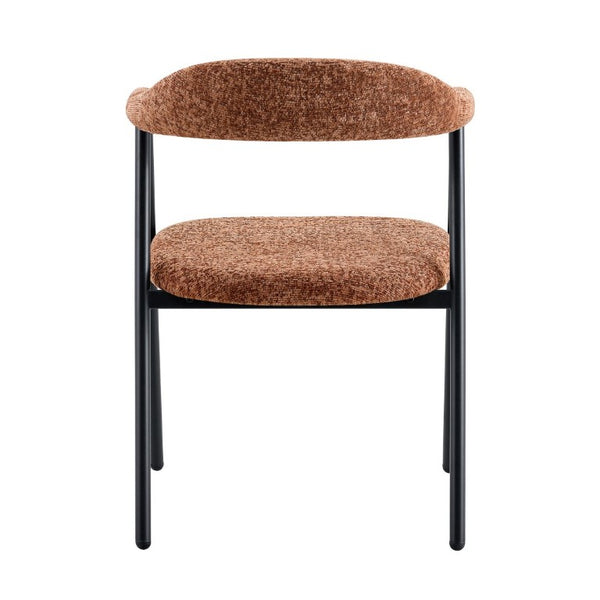English Elm A Set of 4 Minimalist Fabric Dining Chairs with Curved Back and Matte Black Legs Caramel W1151P473203