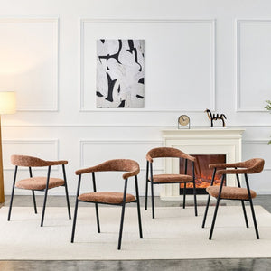 English Elm A Set of 4 Minimalist Fabric Dining Chairs with Curved Back and Matte Black Legs Caramel W1151P473203
