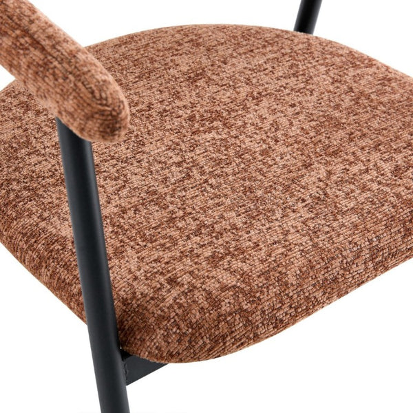 English Elm A Set of 4 Minimalist Fabric Dining Chairs with Curved Back and Matte Black Legs Caramel W1151P473203