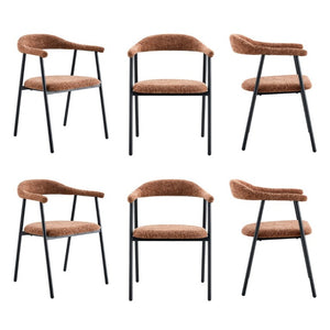 English Elm A Set of 4 Minimalist Fabric Dining Chairs with Curved Back and Matte Black Legs Caramel W1151P473203