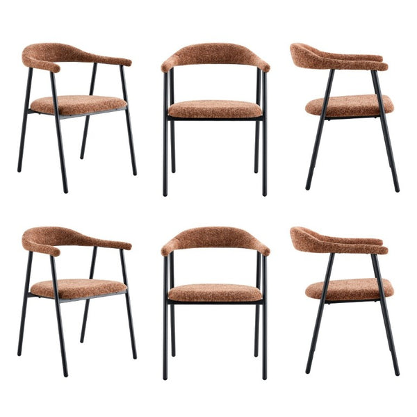 English Elm A Set of 4 Minimalist Fabric Dining Chairs with Curved Back and Matte Black Legs Caramel W1151P473203