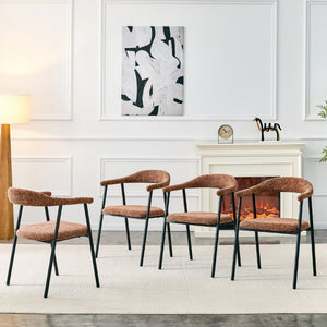 English Elm A Set of 4 Minimalist Fabric Dining Chairs with Curved Back and Matte Black Legs Caramel W1151P473203