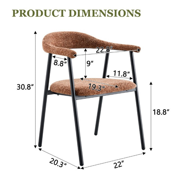 English Elm A Set of 4 Minimalist Fabric Dining Chairs with Curved Back and Matte Black Legs Caramel W1151P473203