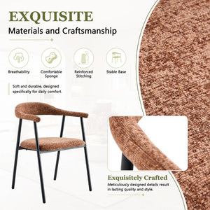 English Elm A Set of 4 Minimalist Fabric Dining Chairs with Curved Back and Matte Black Legs Caramel W1151P473203