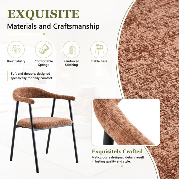 English Elm A Set of 4 Minimalist Fabric Dining Chairs with Curved Back and Matte Black Legs Caramel W1151P473203