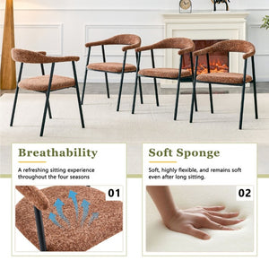 English Elm A Set of 4 Minimalist Fabric Dining Chairs with Curved Back and Matte Black Legs Caramel W1151P473203