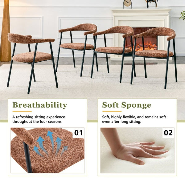 English Elm A Set of 4 Minimalist Fabric Dining Chairs with Curved Back and Matte Black Legs Caramel W1151P473203