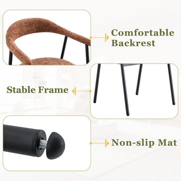 English Elm A Set of 4 Minimalist Fabric Dining Chairs with Curved Back and Matte Black Legs Caramel W1151P473203