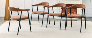 English Elm A Set of 4 Minimalist Fabric Dining Chairs with Curved Back and Matte Black Legs Caramel W1151P473203
