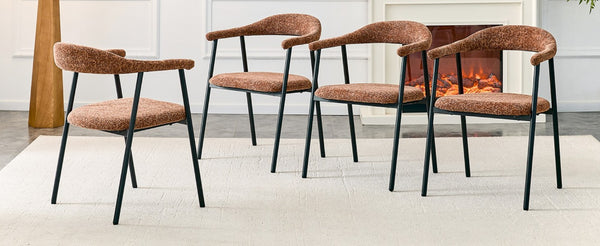 English Elm A Set of 4 Minimalist Fabric Dining Chairs with Curved Back and Matte Black Legs Caramel W1151P473203