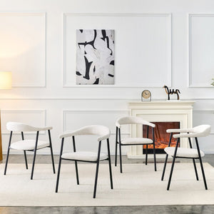 English Elm A Set of 4 Minimalist Fabric Dining Chairs with Curved Back and Matte Black Legs White W1151P473691