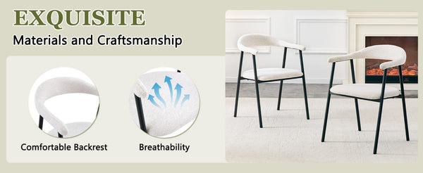 English Elm A Set of 4 Minimalist Fabric Dining Chairs with Curved Back and Matte Black Legs White W1151P473691