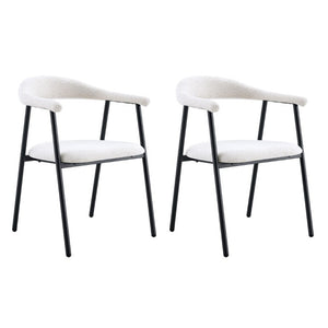 English Elm A Set of 4 Minimalist Fabric Dining Chairs with Curved Back and Matte Black Legs White W1151P473691