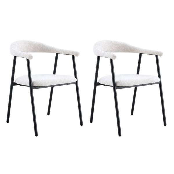 English Elm A Set of 4 Minimalist Fabric Dining Chairs with Curved Back and Matte Black Legs White W1151P473691
