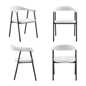 English Elm A Set of 4 Minimalist Fabric Dining Chairs with Curved Back and Matte Black Legs White W1151P473691