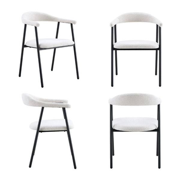 English Elm A Set of 4 Minimalist Fabric Dining Chairs with Curved Back and Matte Black Legs White W1151P473691