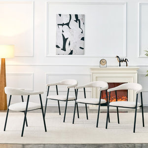 English Elm A Set of 4 Minimalist Fabric Dining Chairs with Curved Back and Matte Black Legs White W1151P473691