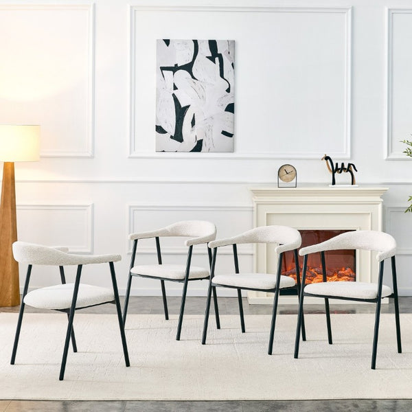 English Elm A Set of 4 Minimalist Fabric Dining Chairs with Curved Back and Matte Black Legs White W1151P473691