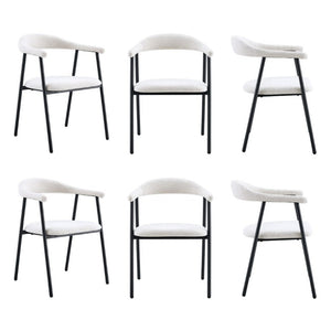English Elm A Set of 4 Minimalist Fabric Dining Chairs with Curved Back and Matte Black Legs White W1151P473691