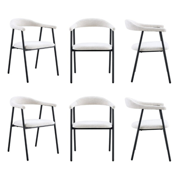 English Elm A Set of 4 Minimalist Fabric Dining Chairs with Curved Back and Matte Black Legs White W1151P473691