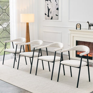 English Elm A Set of 4 Minimalist Fabric Dining Chairs with Curved Back and Matte Black Legs White W1151P473691