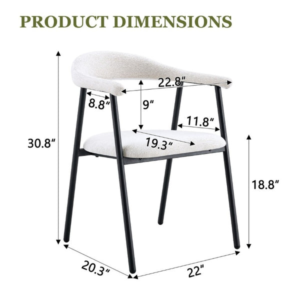 English Elm A Set of 4 Minimalist Fabric Dining Chairs with Curved Back and Matte Black Legs White W1151P473691