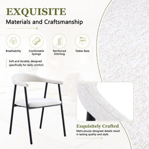 English Elm A Set of 4 Minimalist Fabric Dining Chairs with Curved Back and Matte Black Legs White W1151P473691