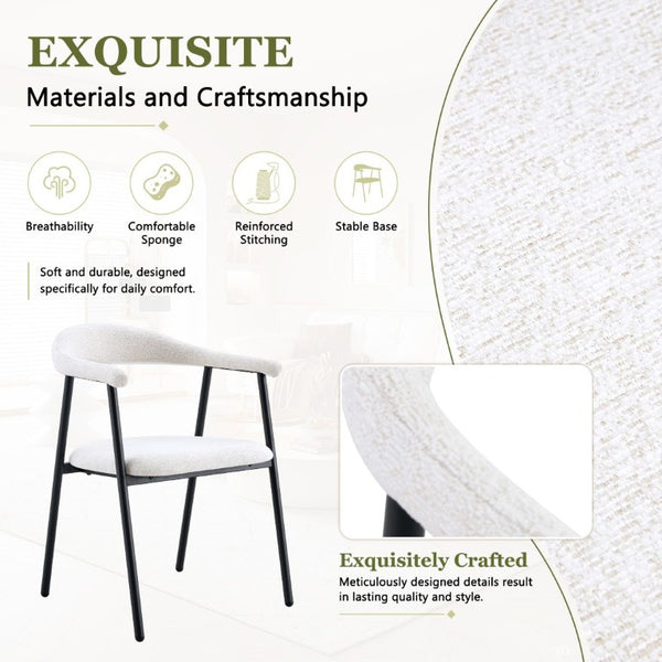 English Elm A Set of 4 Minimalist Fabric Dining Chairs with Curved Back and Matte Black Legs White W1151P473691