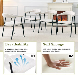 English Elm A Set of 4 Minimalist Fabric Dining Chairs with Curved Back and Matte Black Legs White W1151P473691