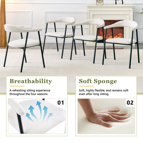 English Elm A Set of 4 Minimalist Fabric Dining Chairs with Curved Back and Matte Black Legs White W1151P473691
