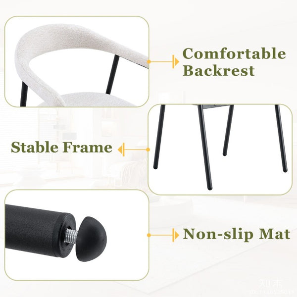 English Elm A Set of 4 Minimalist Fabric Dining Chairs with Curved Back and Matte Black Legs White W1151P473691