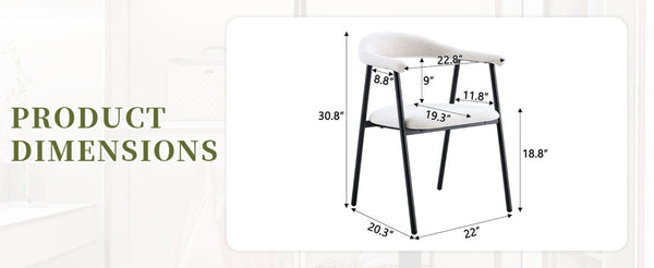 English Elm A Set of 4 Minimalist Fabric Dining Chairs with Curved Back and Matte Black Legs White W1151P473691