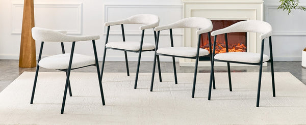 English Elm A Set of 4 Minimalist Fabric Dining Chairs with Curved Back and Matte Black Legs White W1151P473691