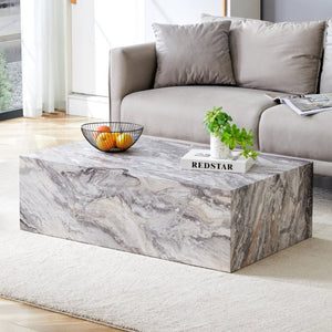English Elm 39.37 Inch Marble Patterned MDF Rectangular Coffee Table for Modern Living Rooms W1151P476956