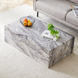 English Elm 39.37 Inch Marble Patterned MDF Rectangular Coffee Table for Modern Living Rooms W1151P476956