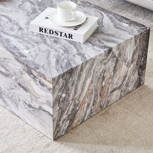 English Elm 39.37 Inch Marble Patterned MDF Rectangular Coffee Table for Modern Living Rooms W1151P476956