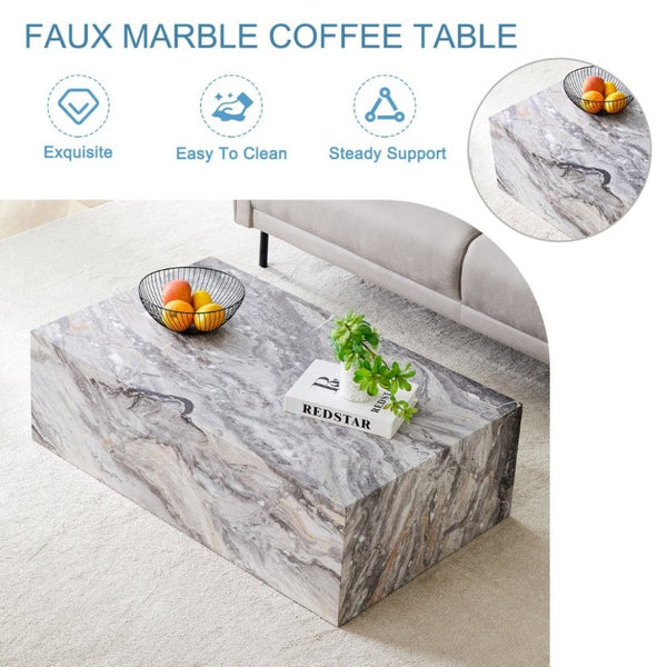 English Elm 39.37 Inch Marble Patterned MDF Rectangular Coffee Table for Modern Living Rooms W1151P476956