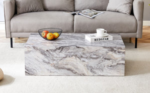 English Elm 39.37 Inch Marble Patterned MDF Rectangular Coffee Table for Modern Living Rooms W1151P476956