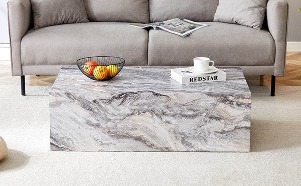 English Elm 39.37 Inch Marble Patterned MDF Rectangular Coffee Table for Modern Living Rooms W1151P476956