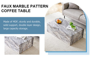 English Elm 39.37 Inch Marble Patterned MDF Rectangular Coffee Table for Modern Living Rooms W1151P476956