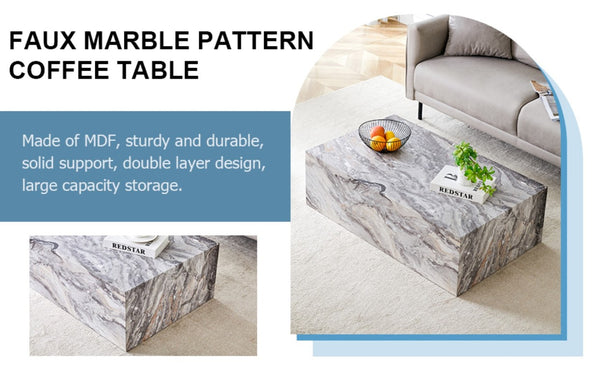 English Elm 39.37 Inch Marble Patterned MDF Rectangular Coffee Table for Modern Living Rooms W1151P476956