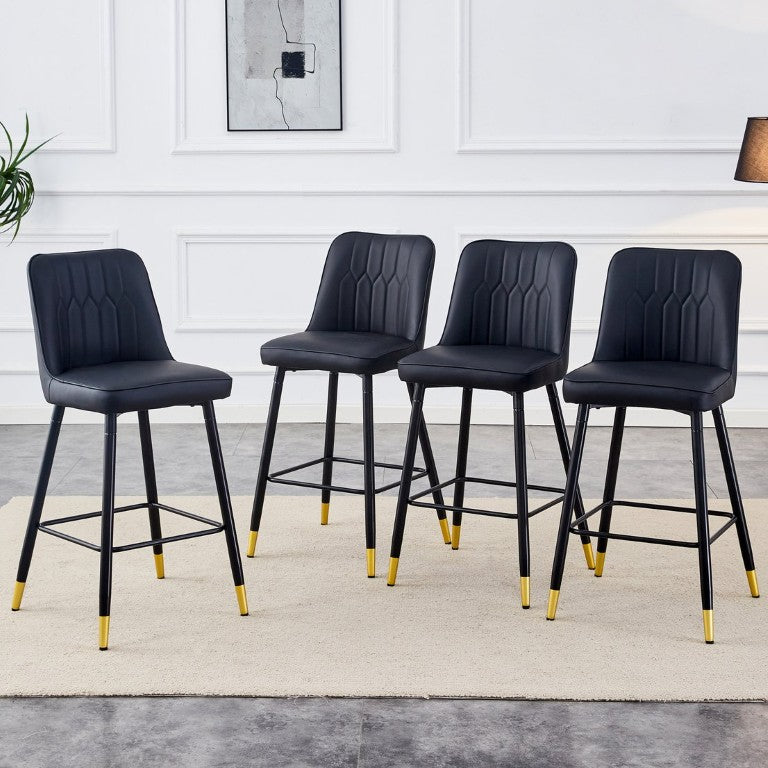 English Elm Modern Black PU Leather Bar Stools Set of 4 with Gold Accent Legs and Foot Beam W1151P478388