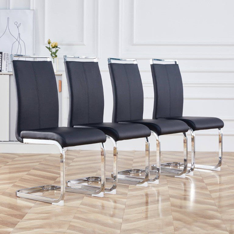 English Elm Modern High Back PU Leather Dining Chairs Set of 4 with Sleek Chrome C Legs Chrome W1151P483778